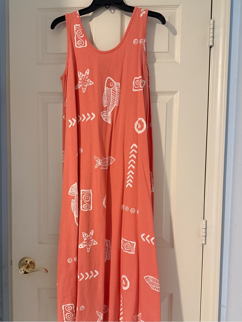 Sleeveless Coral Print Maxi Dress with Nautical Motif
